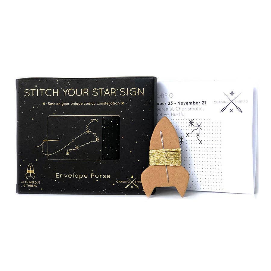 DIY Stitch Your Star Sign Kit - Black Vegan Leather Purse