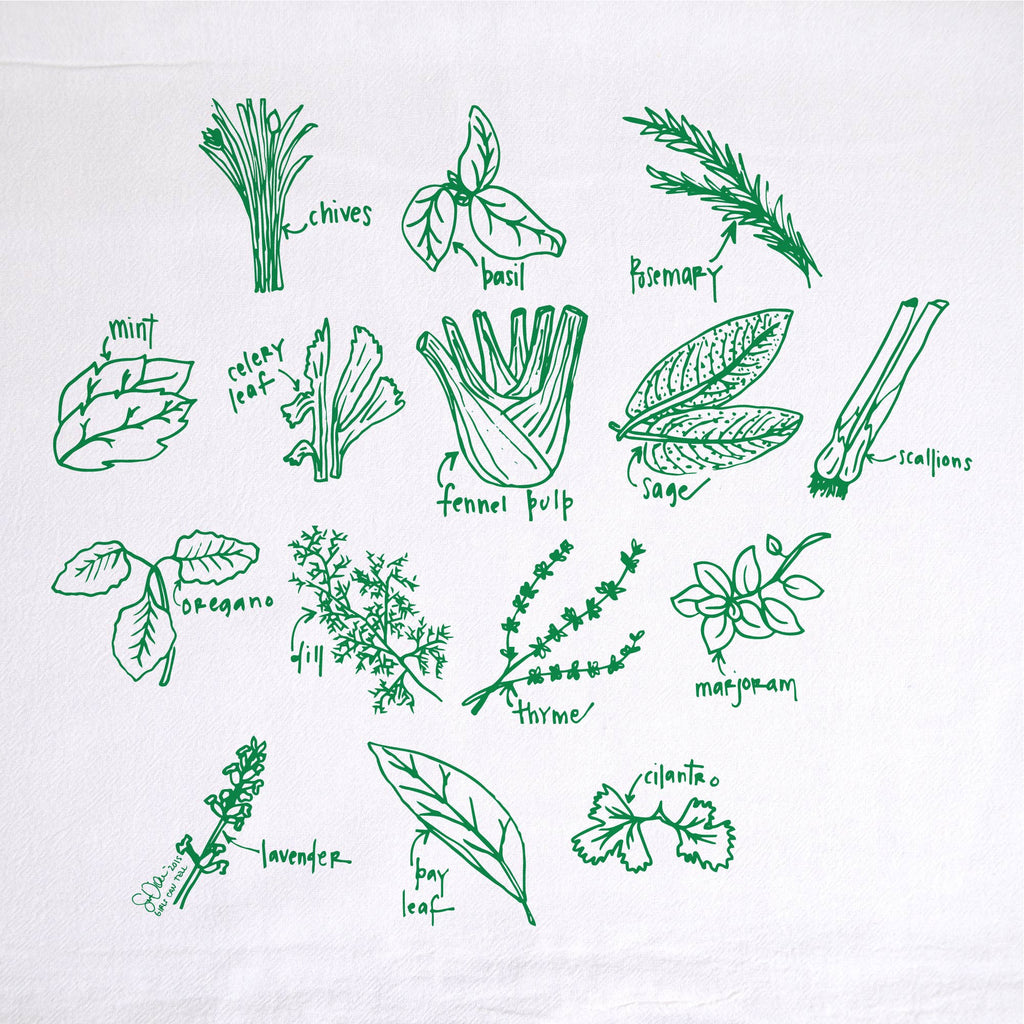 Green Herbs Tea Towel