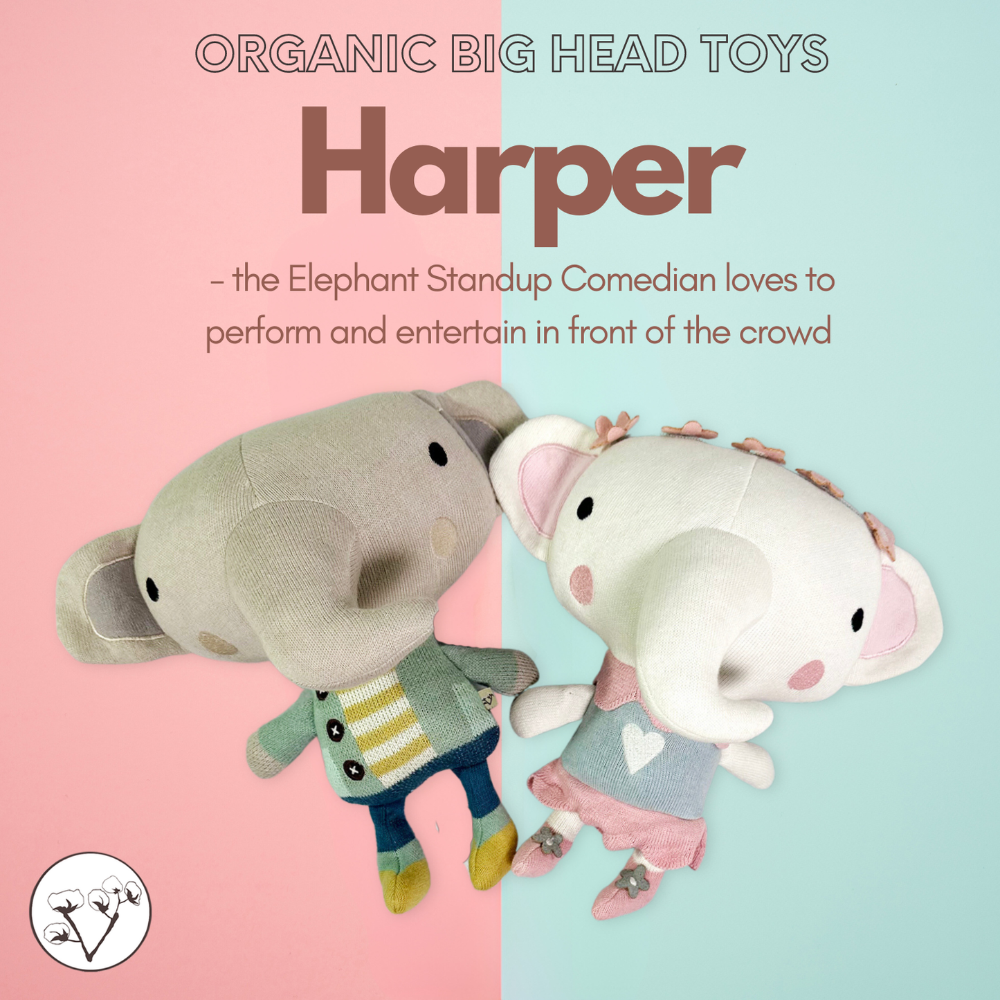 Harper Elephant Organic Cotton Knit Stuffed Animal / Pink