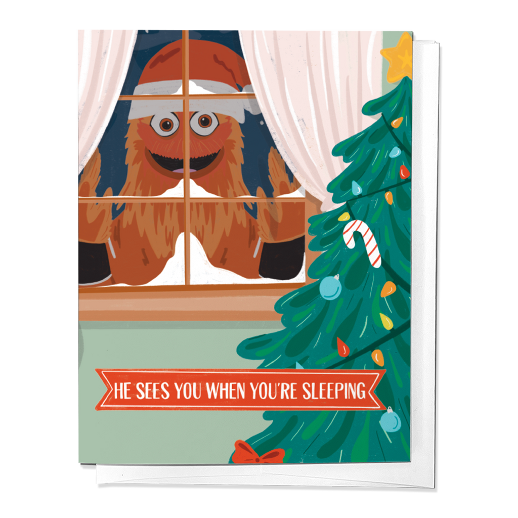 He Sees You Gritty Clause Holiday Christmas Greeting Card