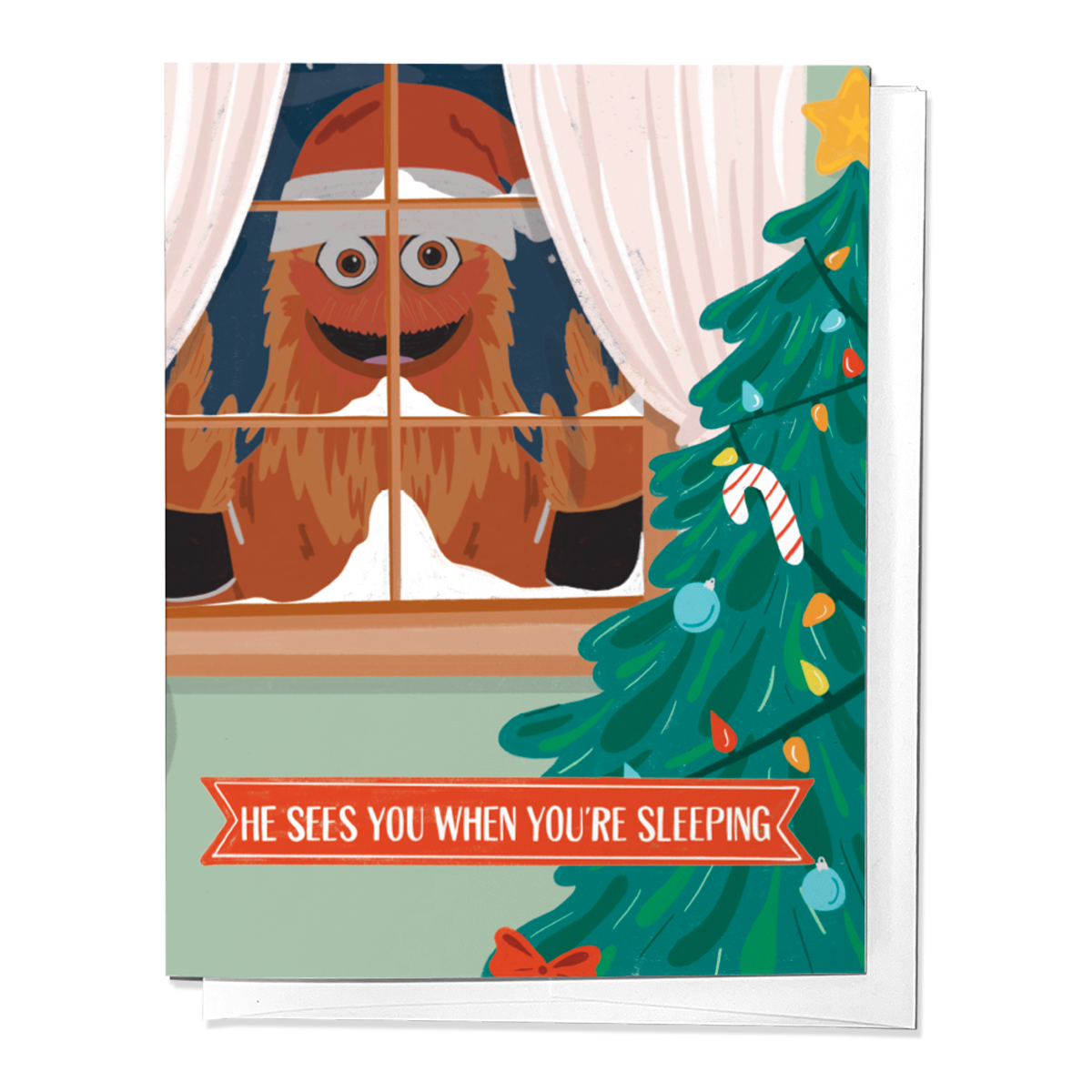 He Sees You Gritty Clause Holiday Christmas Greeting Card