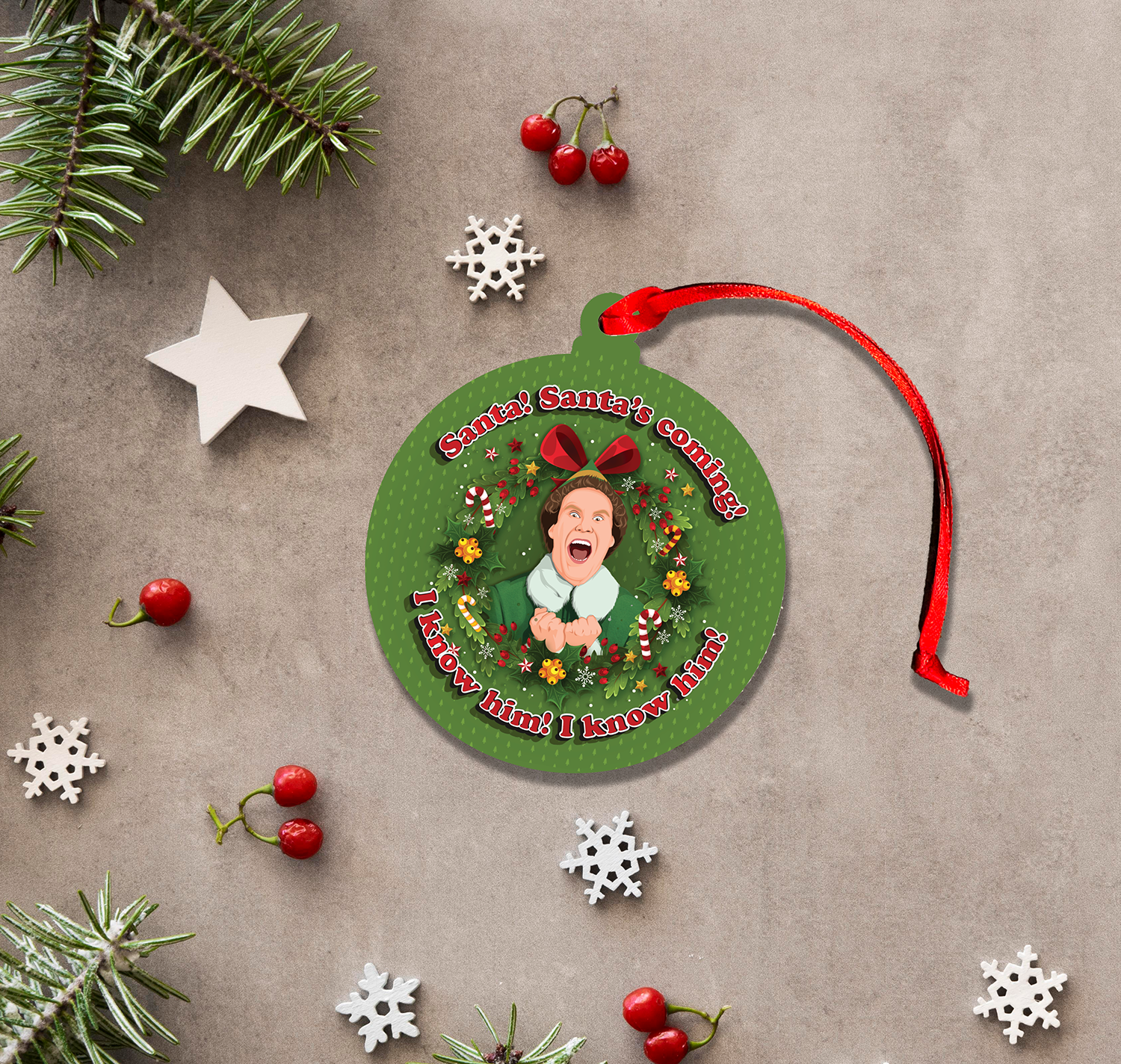 Buddy Knows Santa -  Tree Ornament