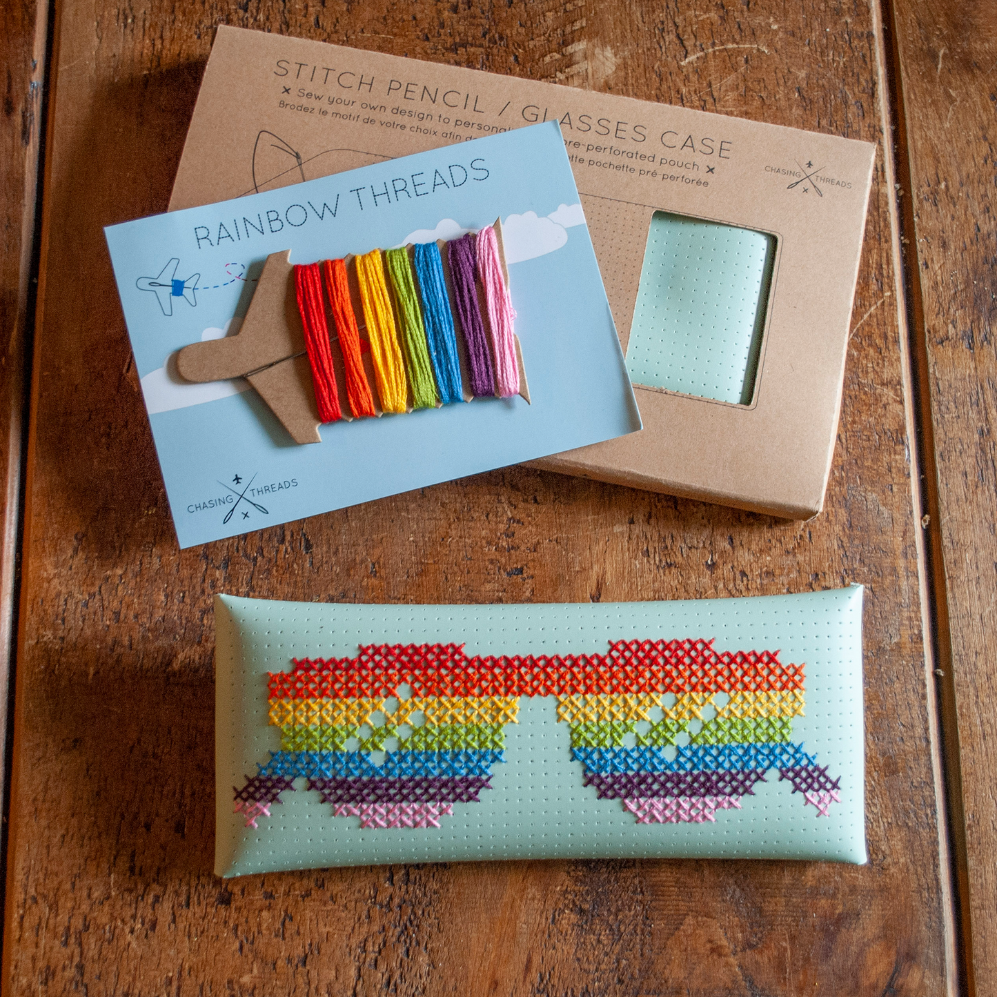 Stitch Glasses / Pencil Case - Mint DIY cross stitch kit