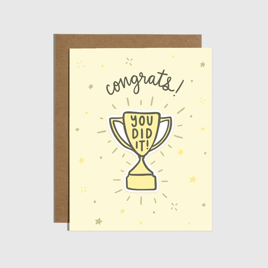 You Did It Trophy Sticker Card