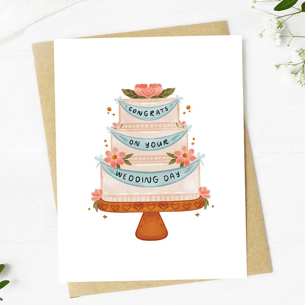 "Congrats on your wedding day" Wedding Cake With Banner Card