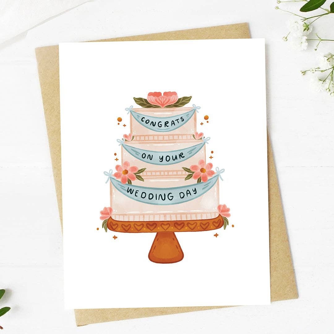 "Congrats on your wedding day" Wedding Cake With Banner Card