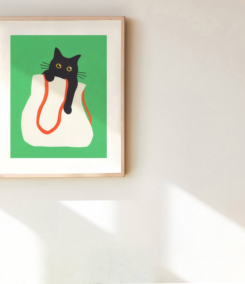 Cat in Bag Art Print: 5x7 Inches