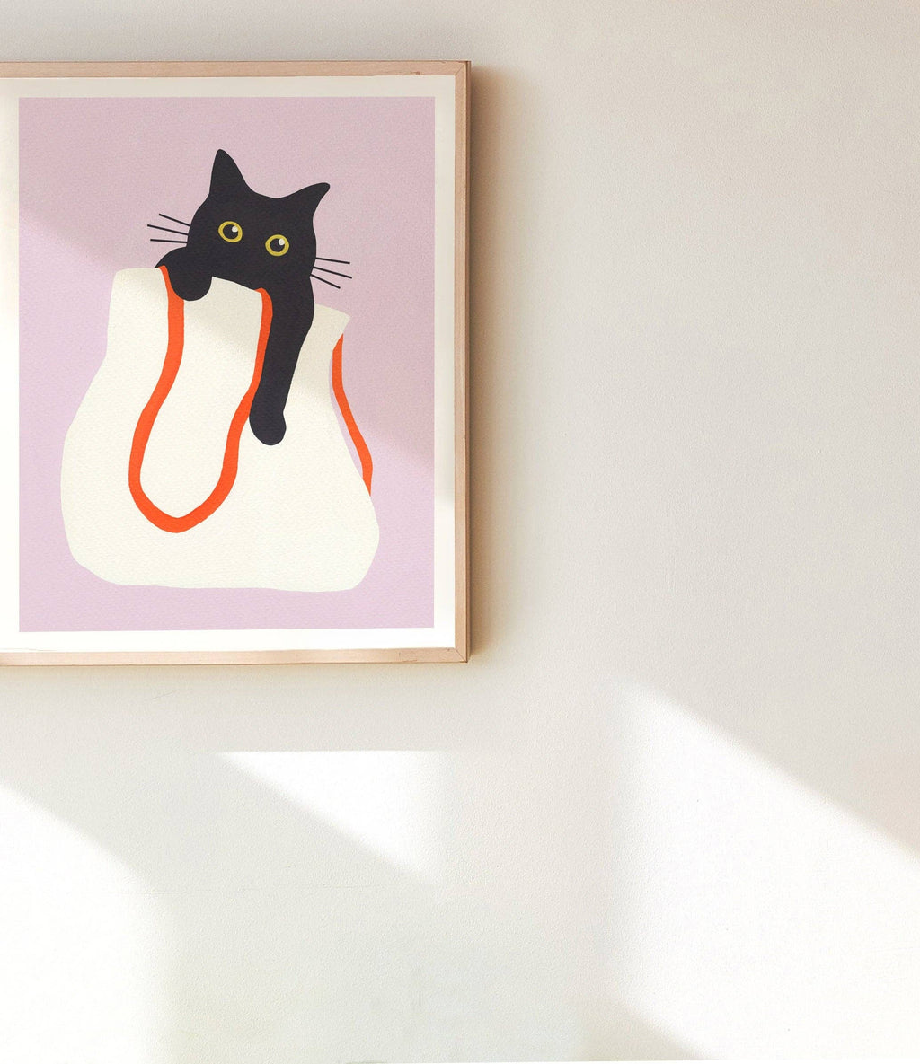 Cat in Bag Art Print: 8x10 Inches