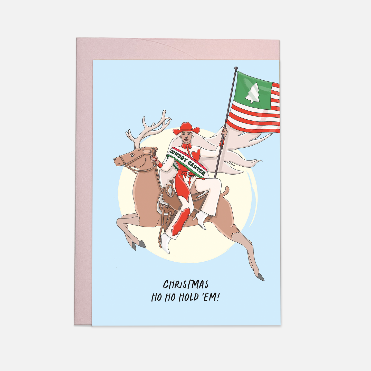 Cowboy Christmas Beyoncé greeting card: Double folded