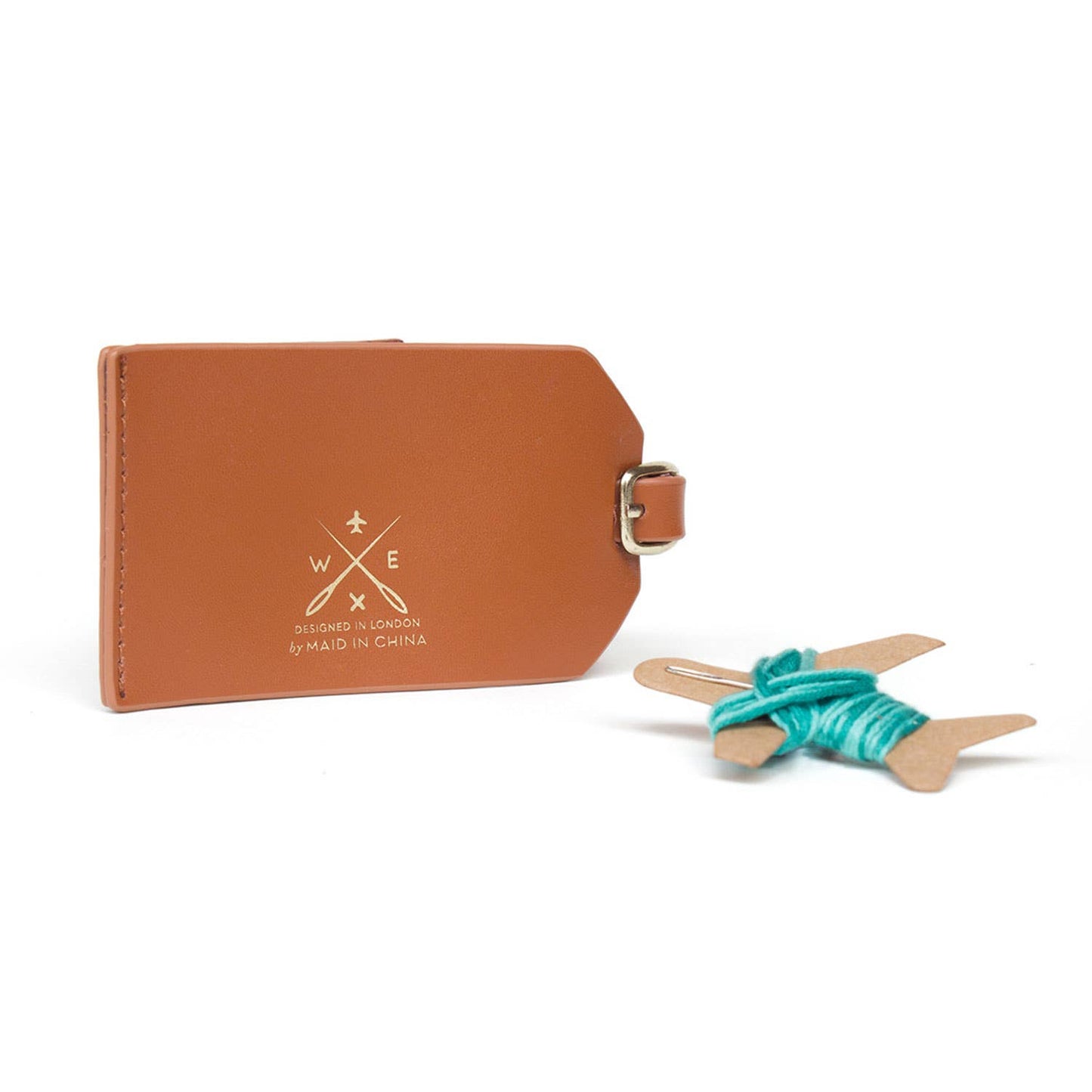 DIY Cross Stitch Luggage Tag Kit - Brown with teal thread