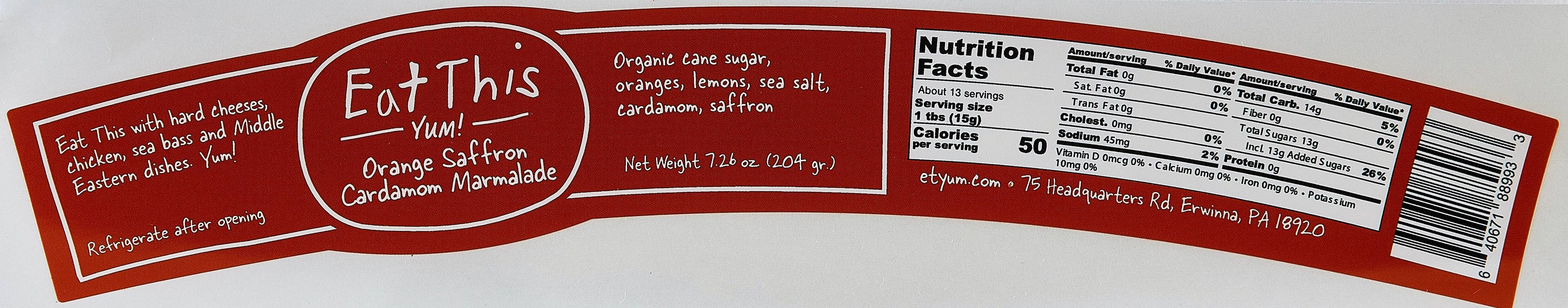 Orange Saffron Cardamom Marmalade : 7 OZ