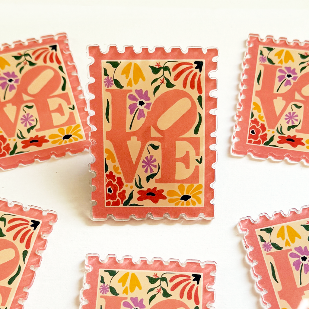Love Park Sign Philadelphia Floral Stamp Acrylic Magnet