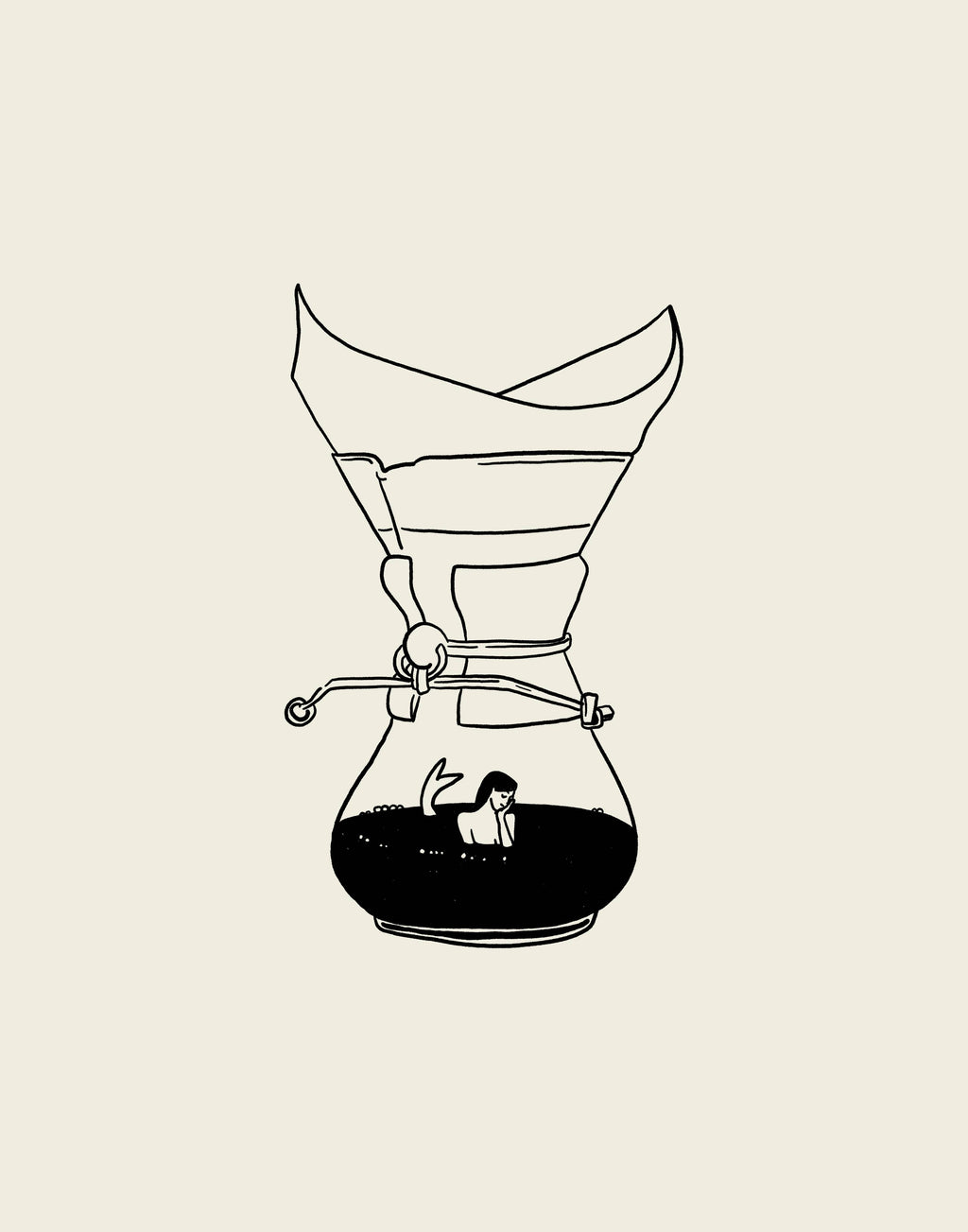Pour Over Coffee & Mermaid Minimal Art Print: 8x10