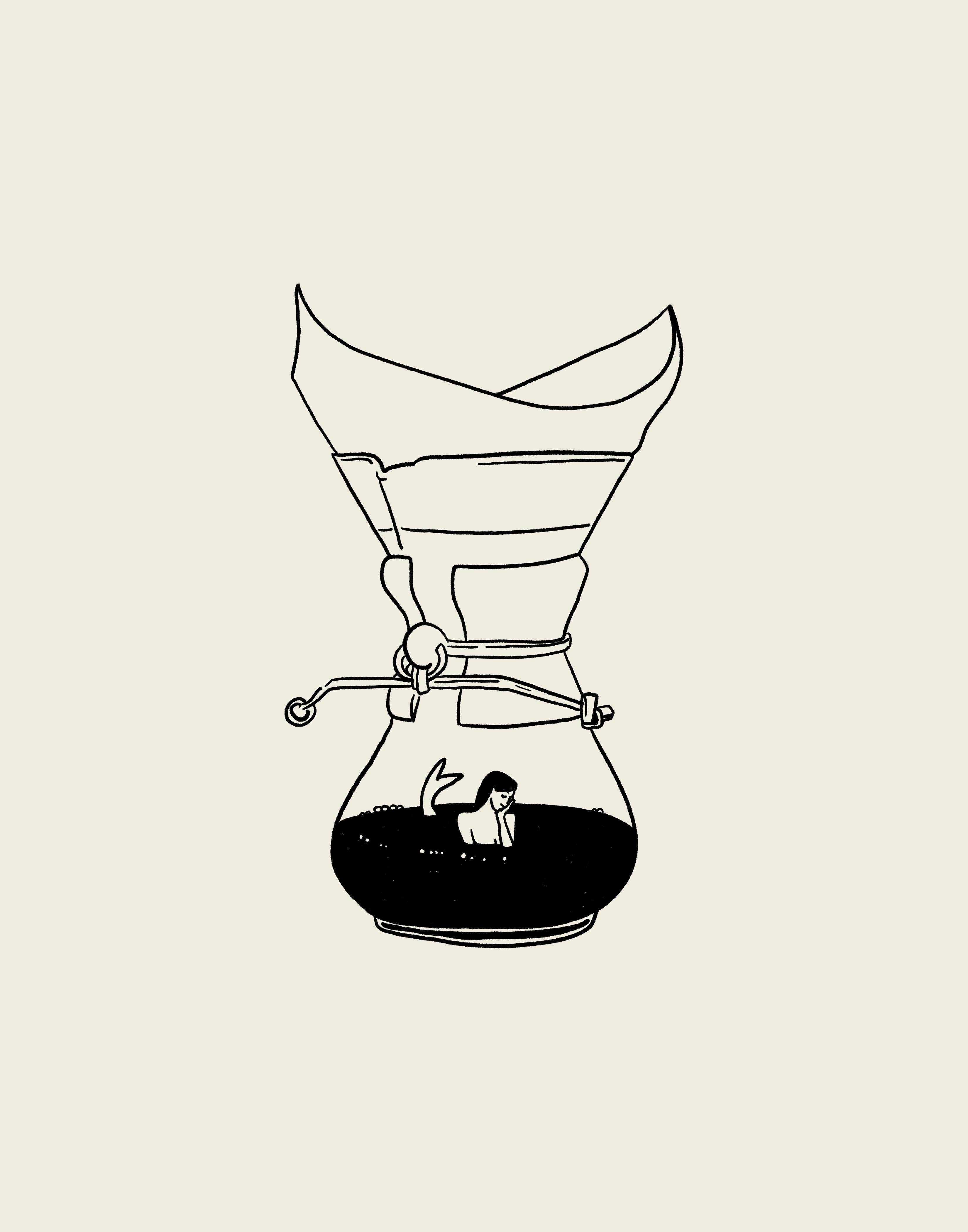 Pour Over Coffee & Mermaid Minimal Art Print: 8x10