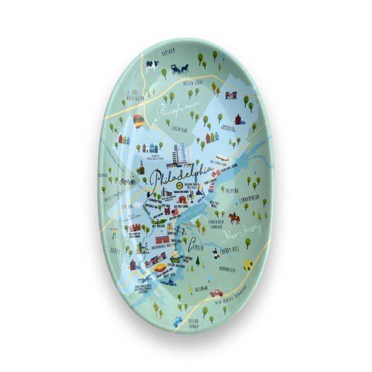Small green and blue tray with a map of Philadelphia