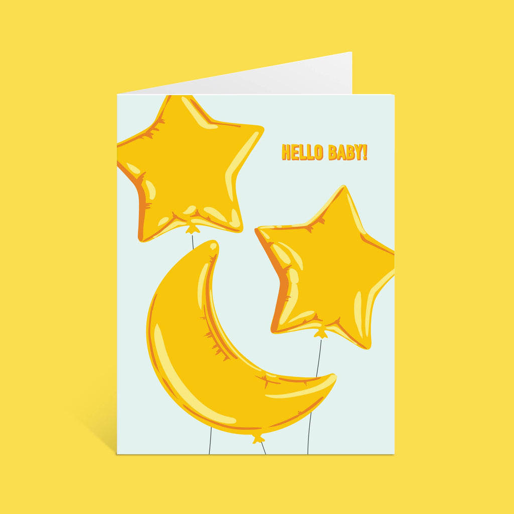 Moon & Star Balloons | Hello Baby Card