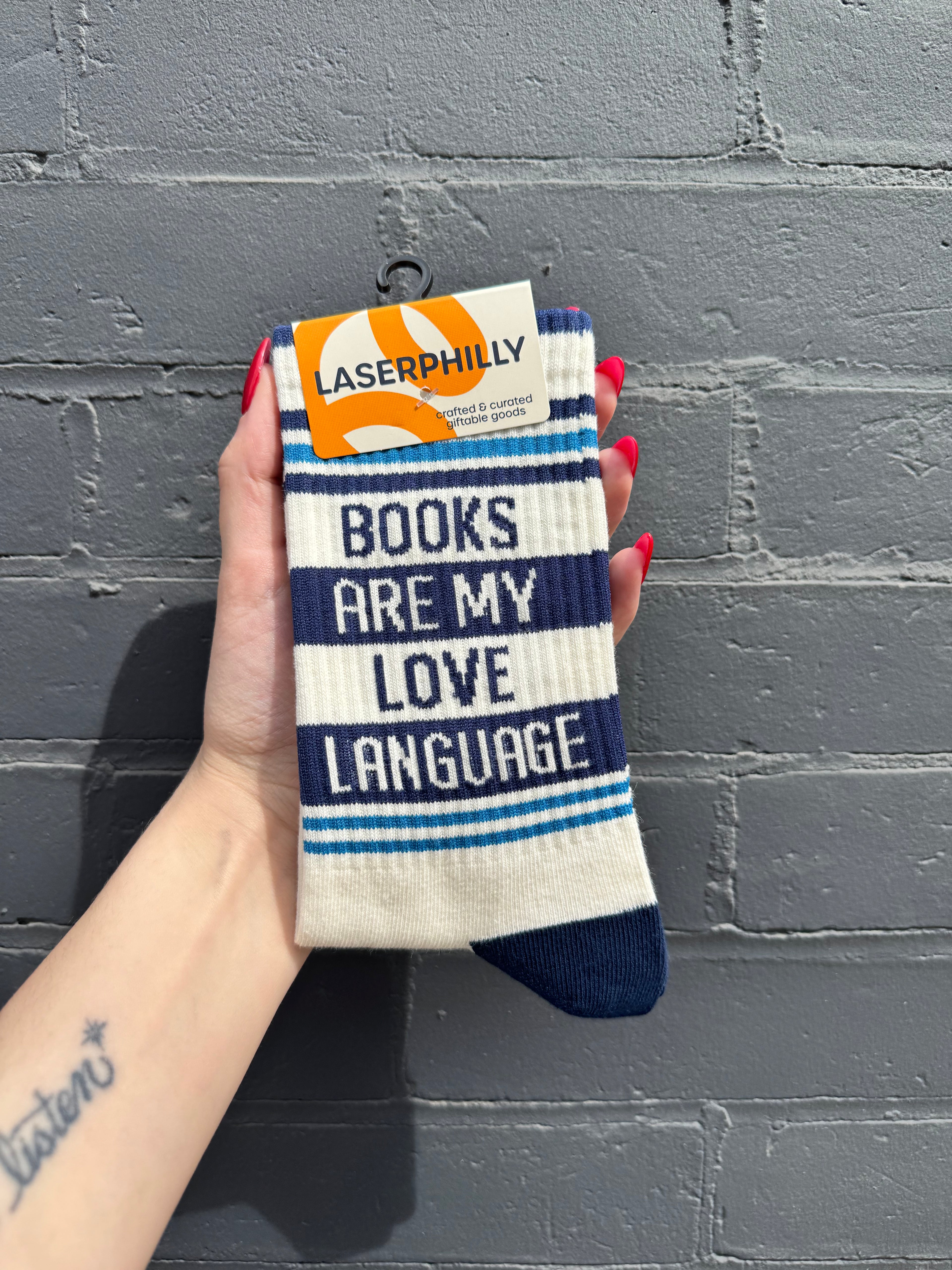 ‘Books Are My Love Language’ Laser Philly Socks