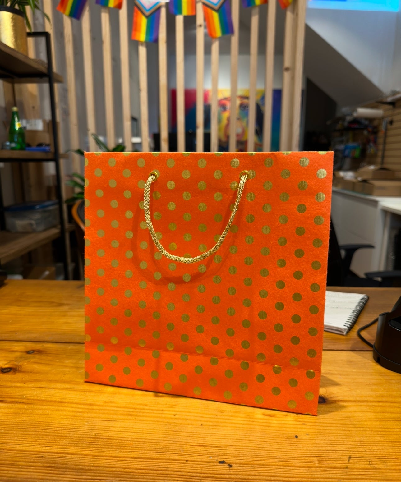 Orange & Gold Polka Dot Gift Bag - Medium