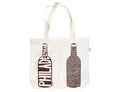 Canvas Philadelphia Double Wine Tote with two illustrated brown wine bottles decorated with 'Philadelphia' on one sleeve and a list of Philadelphia neighborhoods on the other sleeve. Two strong straps.