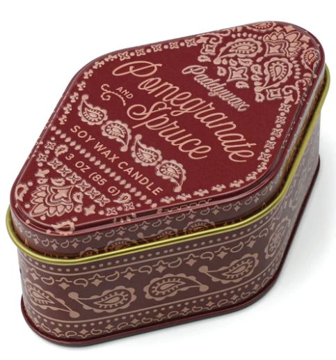 Pomegranate Spruce Station Tin Candle