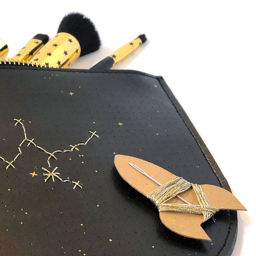 DIY Stitch Your Star Sign Kit -Black Vegan Zip Pouch