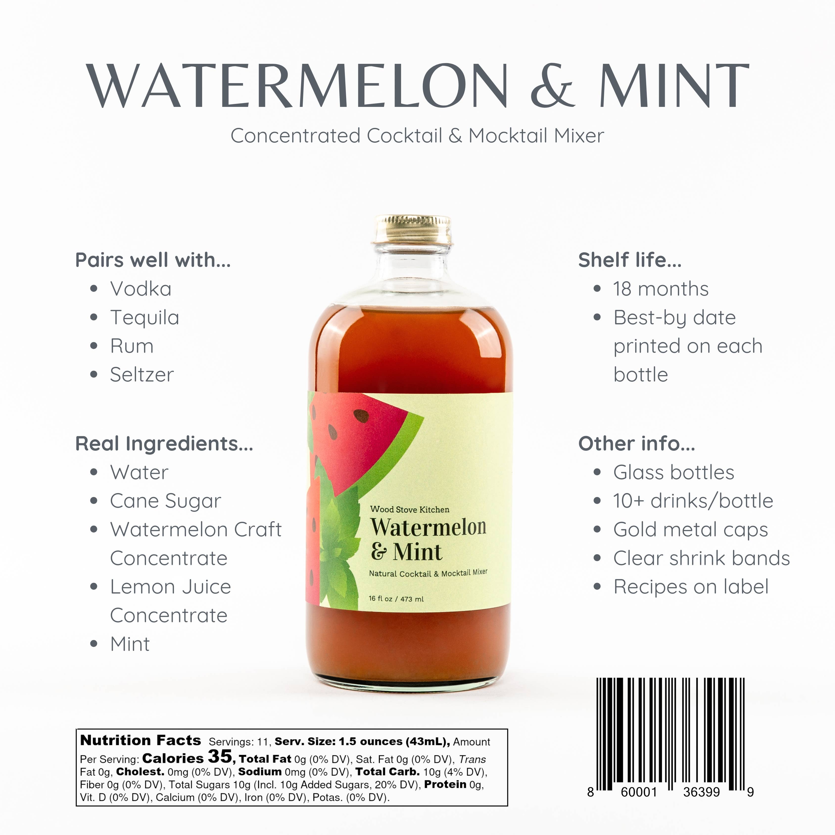 Watermelon & Mint Cocktail and Mocktail Mixer, 16 fl oz