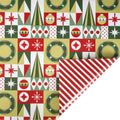 Christmas Geometric and Red/White Stripe 30" x 10' Holiday Reversible Wrapping Paper