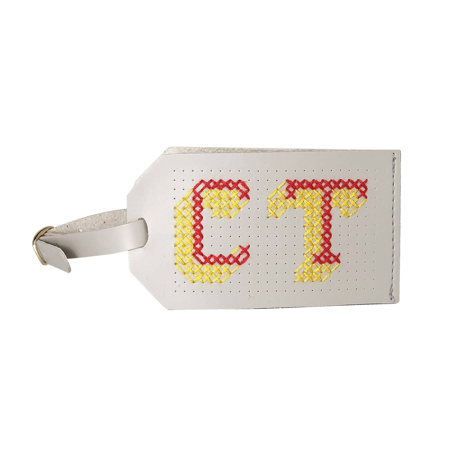 DIY Cross Stitch Luggage Tag Kit - Light Grey Vegan leather