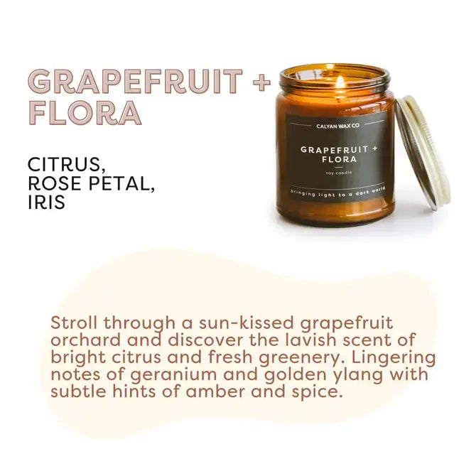 Grapefruit + Flora - Amber Jar Soy Candle