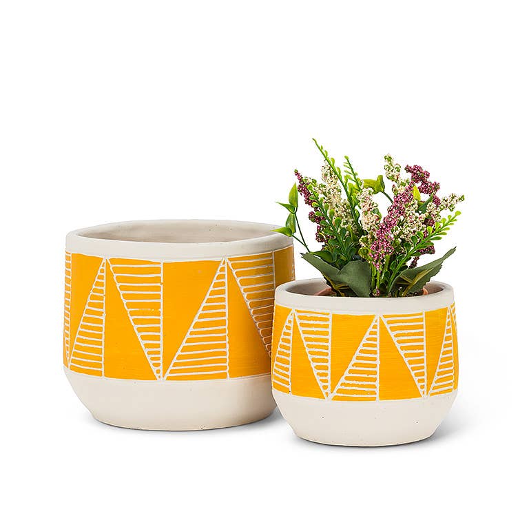 mustard yellow ceramic plant pot Yellow Small Etched Planter