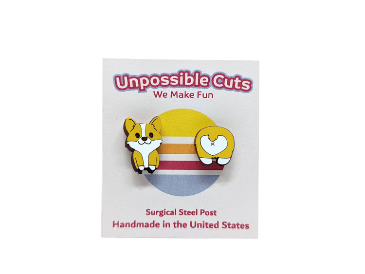 Corgi Butt Stud Wood Earrings