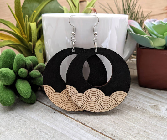 Art Deco Inspired Dangle Wave Wood Earrings