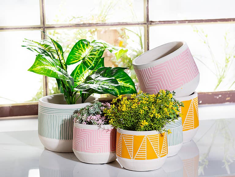 Yellow Small Etched Planter