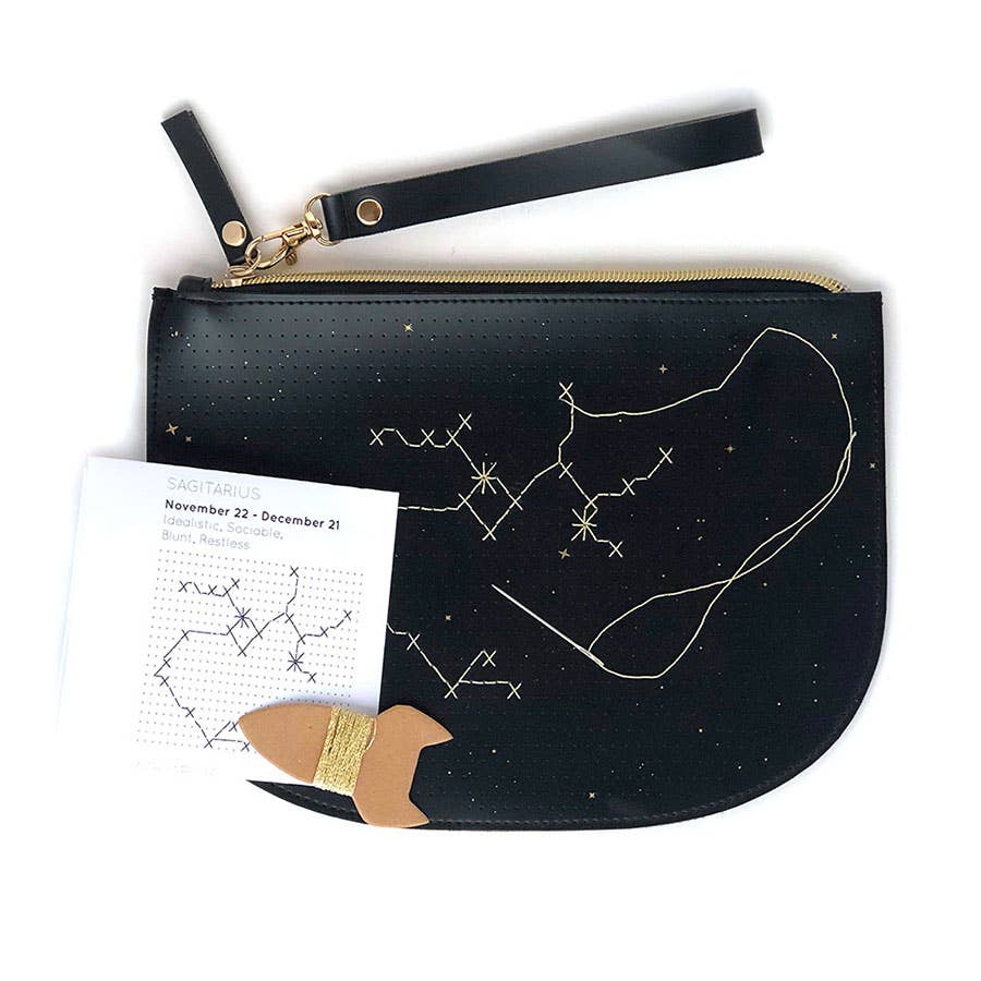 DIY Stitch Your Star Sign Kit -Black Vegan Zip Pouch