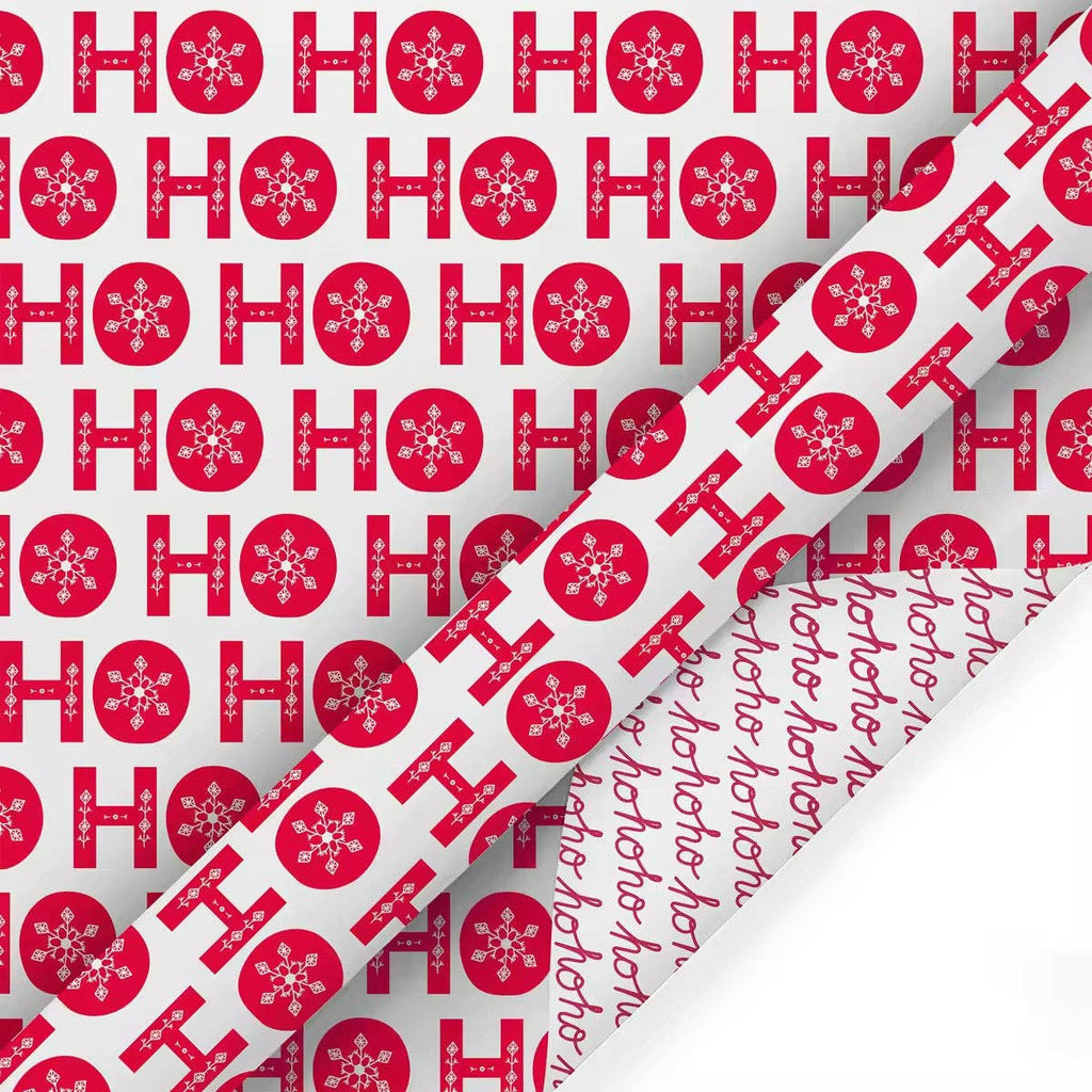 Ho Ho Flake/Ho Ho Ho Cursive 30" x 10’ Holiday Reversible Wrapping Paper