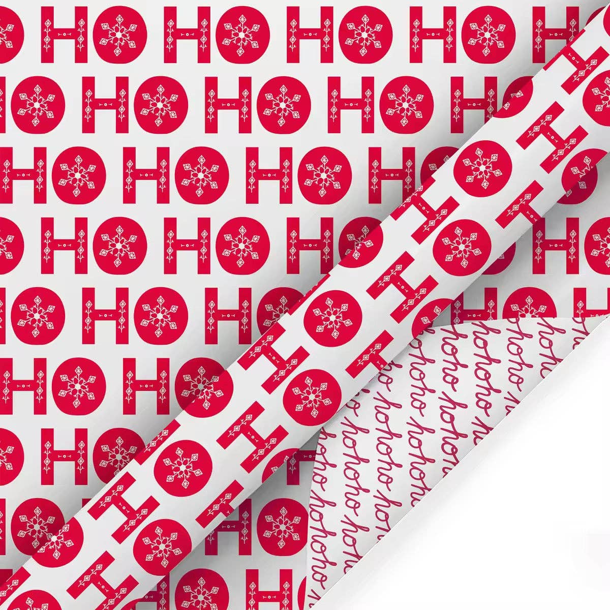 Ho Ho Flake/Ho Ho Ho Cursive 30" x 10’ Holiday Reversible Wrapping Paper
