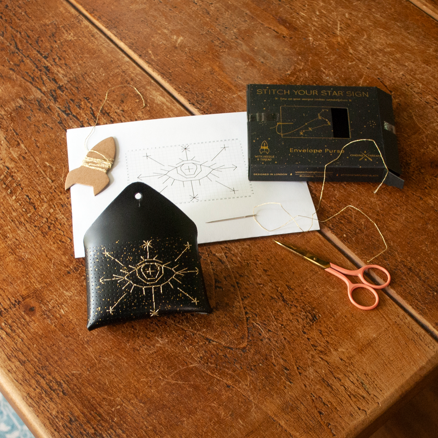 DIY Stitch Your Star Sign Kit - Black Vegan Leather Purse