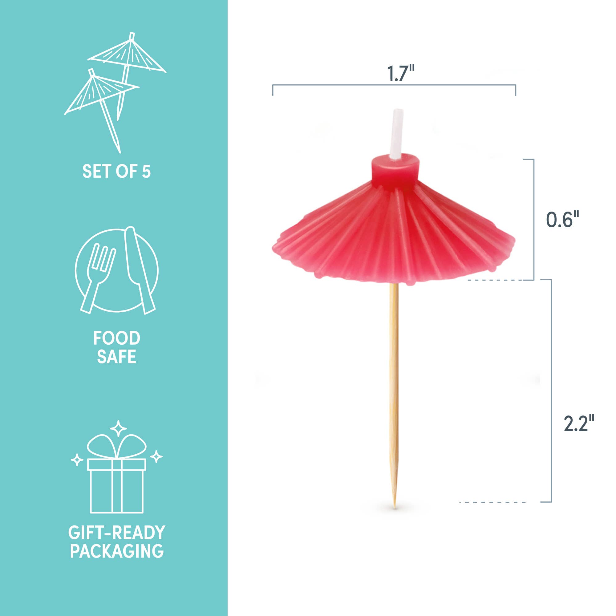 BEACH PARTY Umbrella Candles - Set of 5