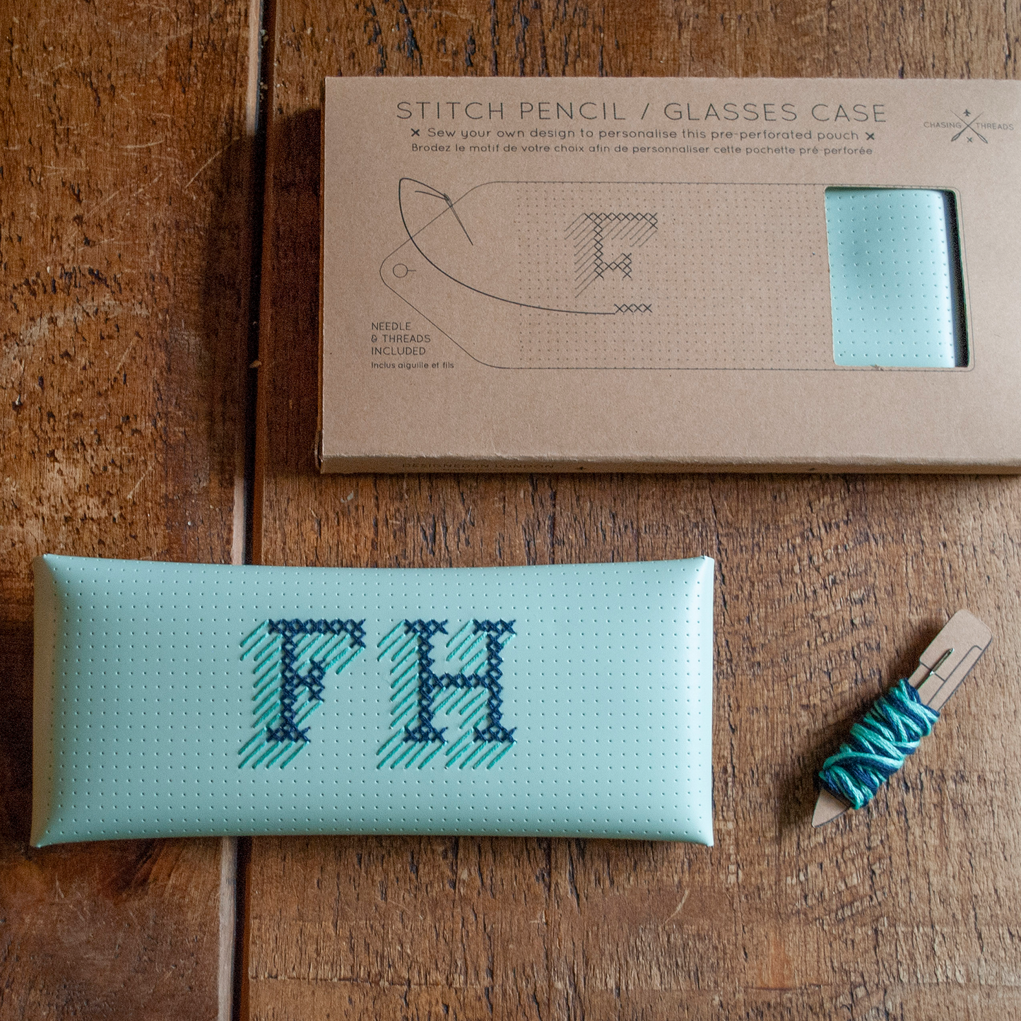 Stitch Glasses / Pencil Case - Mint DIY cross stitch kit