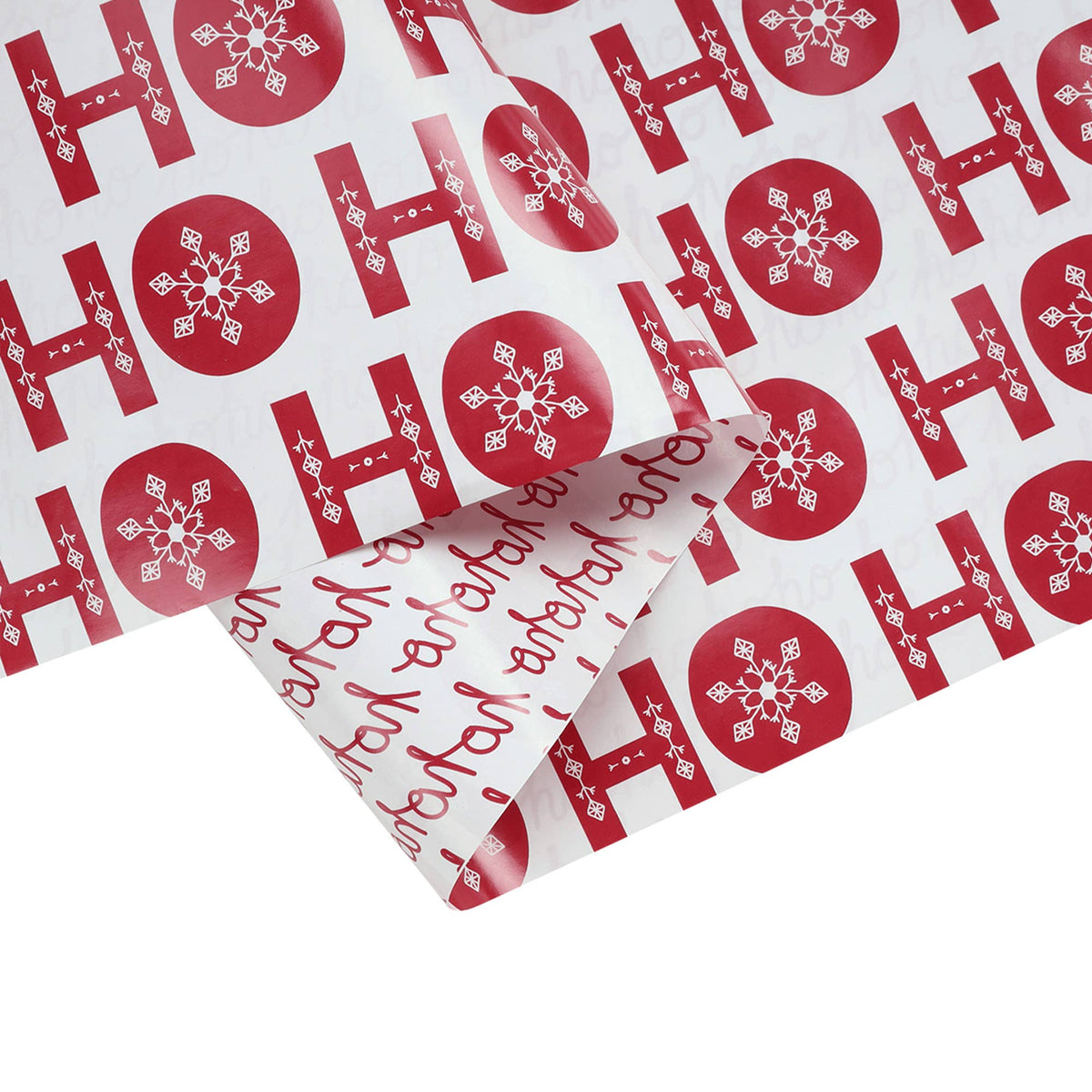 Ho Ho Flake/Ho Ho Ho Cursive 30" x 10’ Holiday Reversible Wrapping Paper