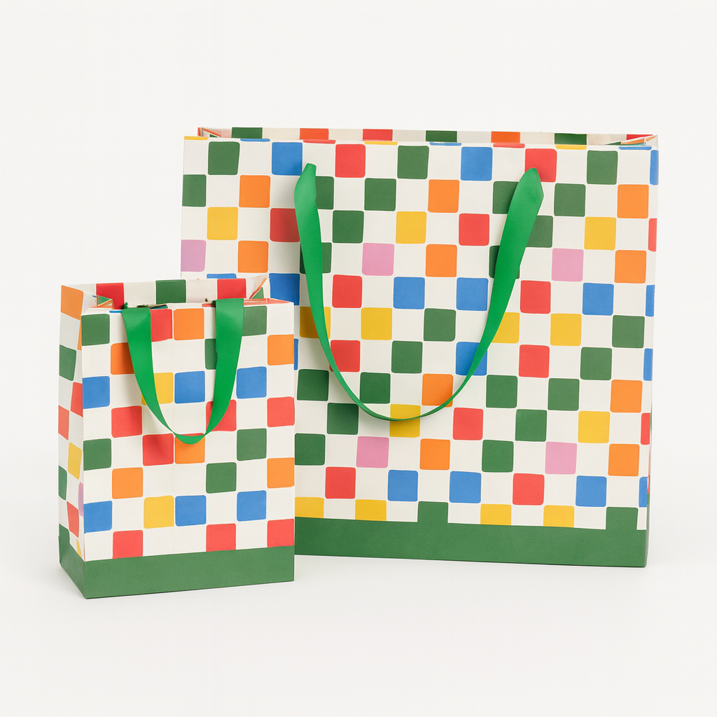 Checkered Colorful Gift Paper Bag Premium |  Medium 8x10