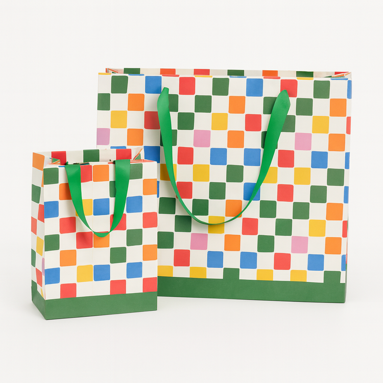 Checkered Colorful Gift Paper Bag Premium |  Medium 8x10