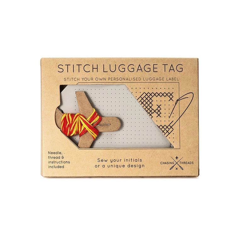 DIY Cross Stitch Luggage Tag Kit - Light Grey Vegan leather