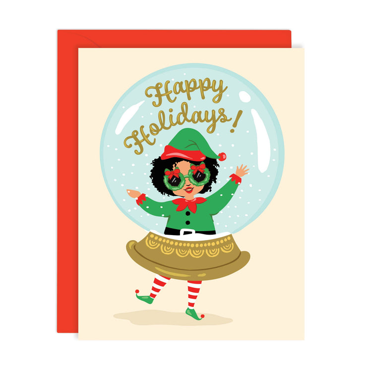 Snow Globe Elf Holiday Card