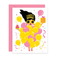 Pink Balloon Party Girl Birthday Card