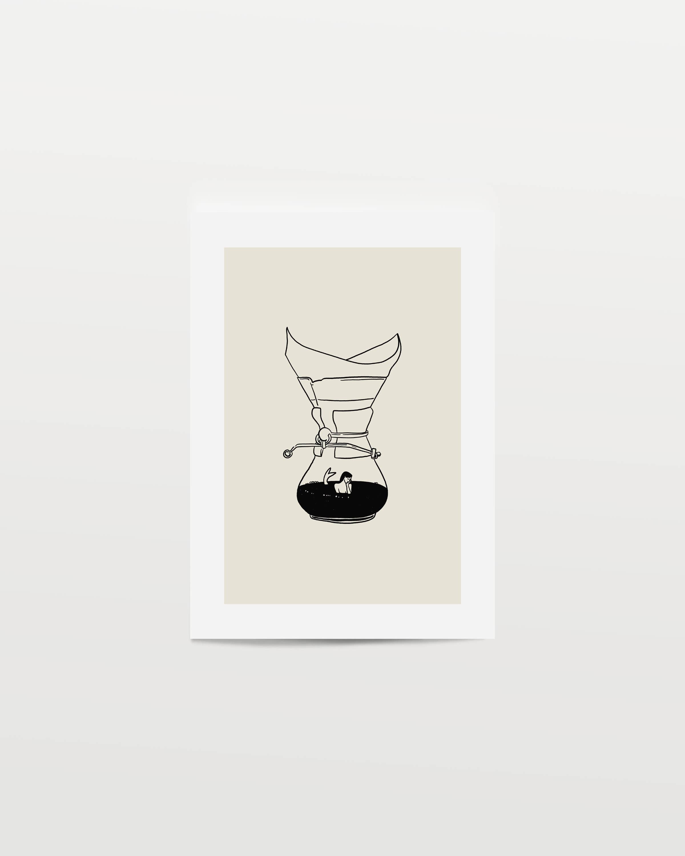 Pour Over Coffee & Mermaid Minimal Art Print: 8x10