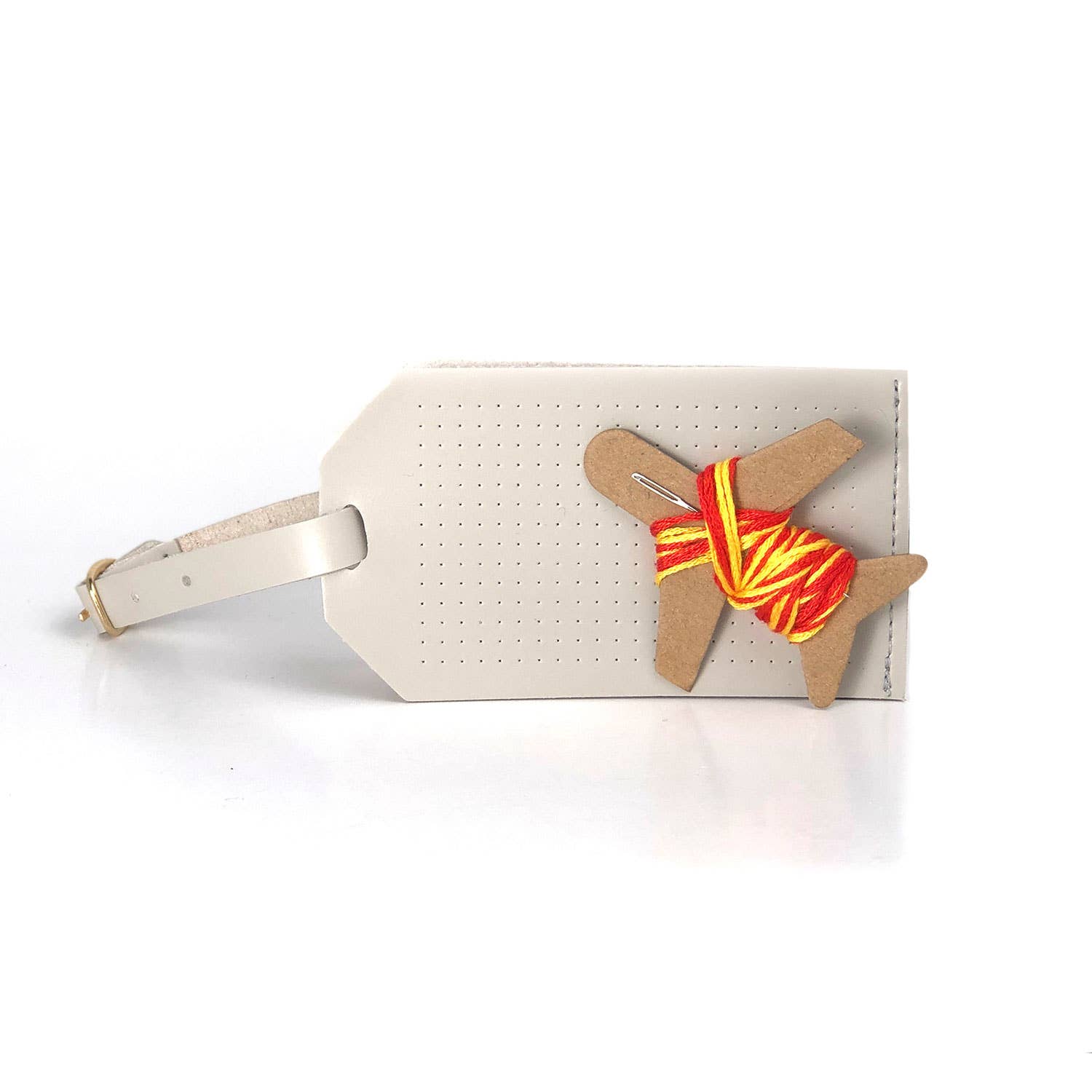 DIY Cross Stitch Luggage Tag Kit - Light Grey Vegan leather