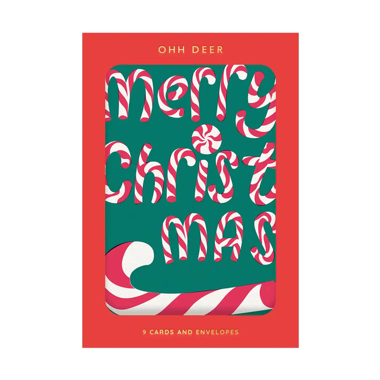 Merry Christmas Candy Cane Pack of 9 Cards