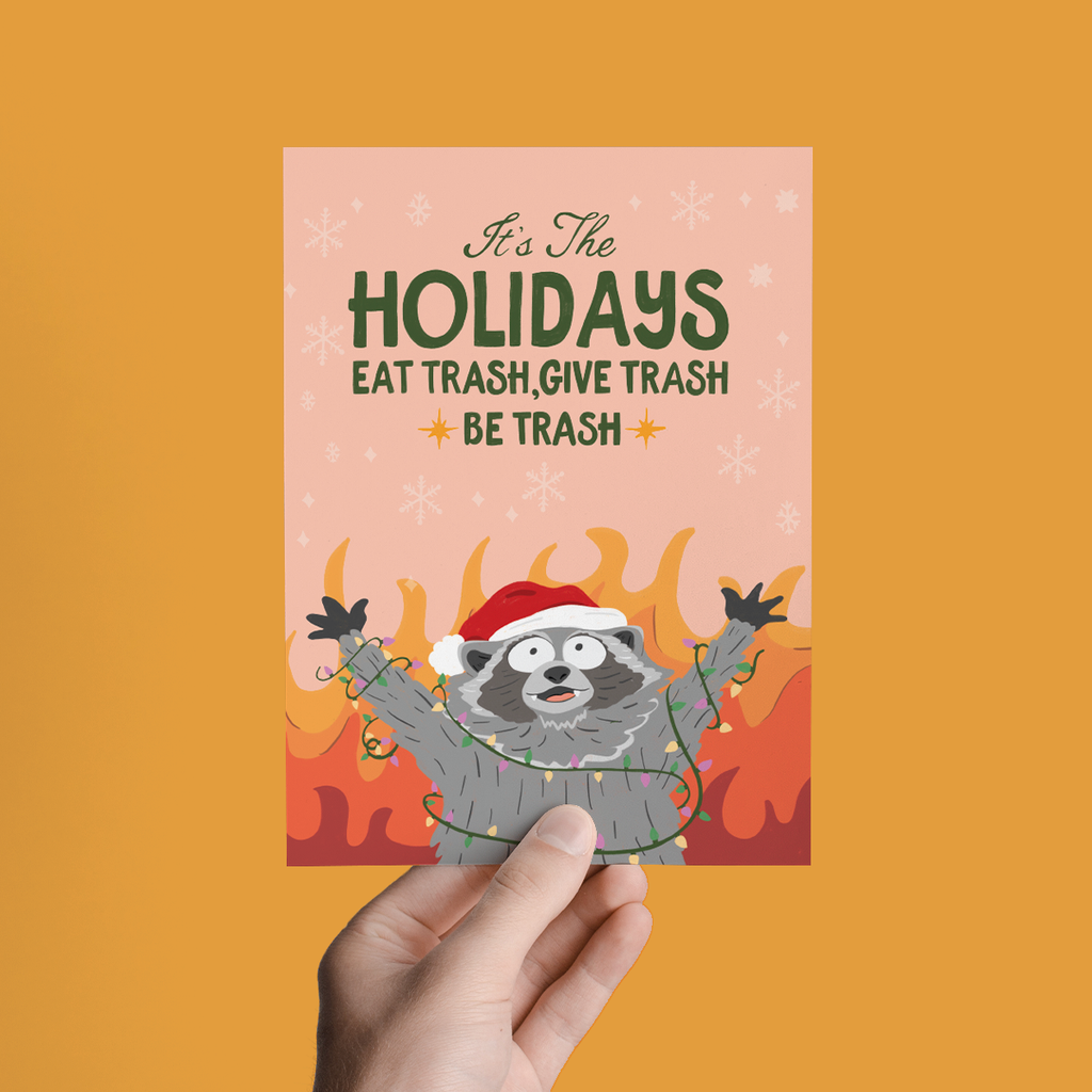 Trashy Raccoon Funny Holiday Christmas Greeting Card