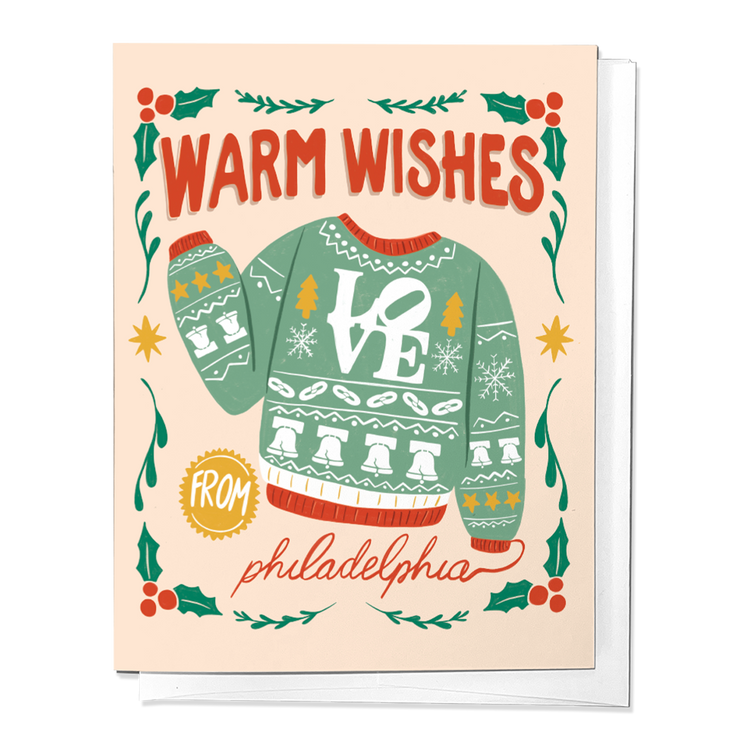 Warm Wishes from Philadelphia Christmas Sweater Greeting Card